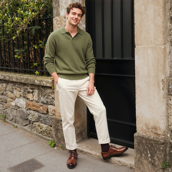 Full-Grain Leather Upper Men's Oxfords Shoes - LIGHT BROWN - 7