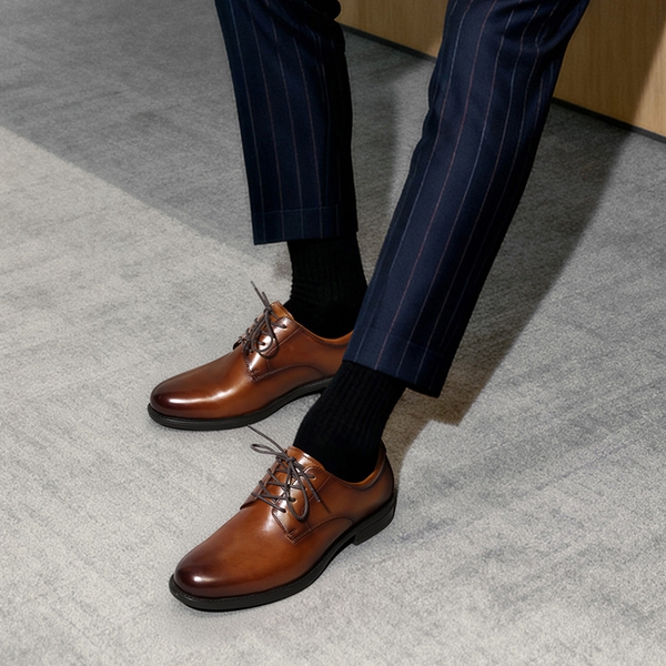 Full-Grain Leather Upper Men's Oxfords Shoes - LIGHT BROWN - 6