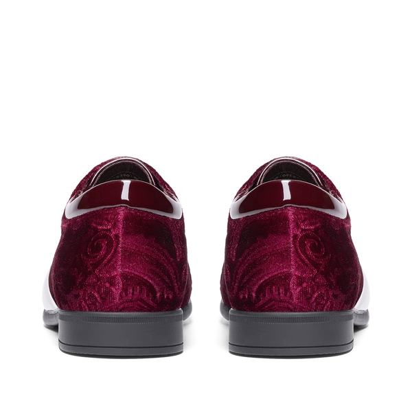 Boys Dress Shoes Formal Patent Velvet Tuxedo Oxford Shoes - DARK RED - 2