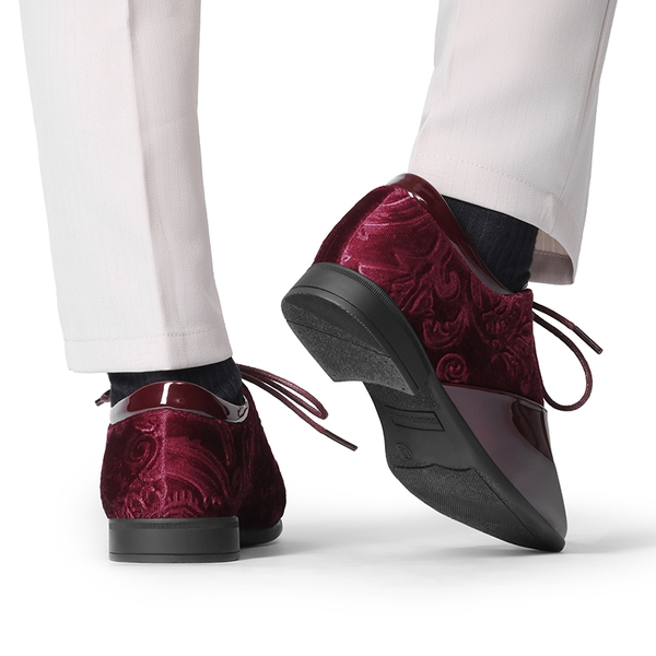 Boys Dress Shoes Formal Patent Velvet Tuxedo Oxford Shoes - DARK RED - 6