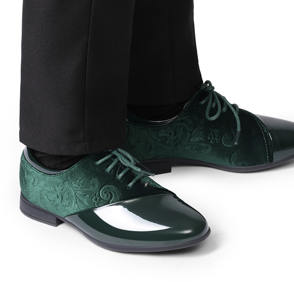 Boys Dress Shoes Formal Patent Velvet Tuxedo Oxford Shoes - GREEN - 5