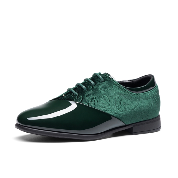 Boys Dress Shoes Formal Patent Velvet Tuxedo Oxford Shoes - GREEN - 1