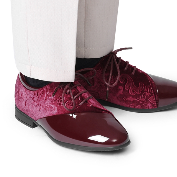 Boys Dress Shoes Formal Patent Velvet Tuxedo Oxford Shoes - DARK RED - 5