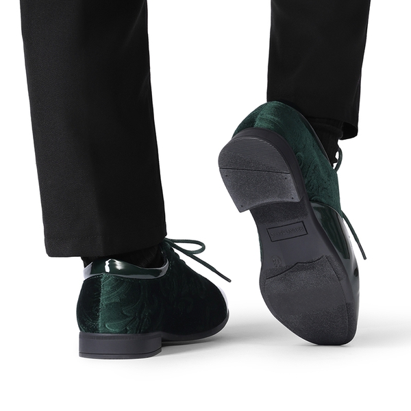 Boys Dress Shoes Formal Patent Velvet Tuxedo Oxford Shoes - GREEN - 6
