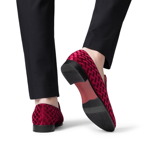 Men's Dress Velvet Tuxedo Loafers - DARK RED - 6
