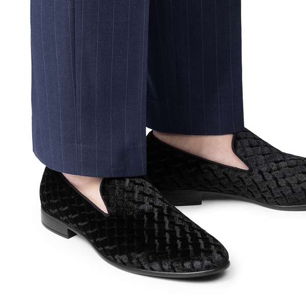 Men's Dress Velvet Tuxedo Loafers - BLACK - 5