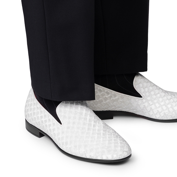 Men's Dress Velvet Tuxedo Loafers - WHITE - 5
