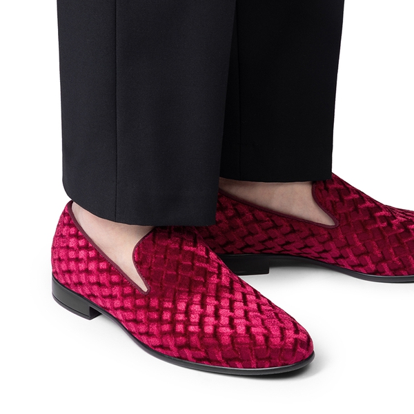 Men's Dress Velvet Tuxedo Loafers - DARK RED - 5