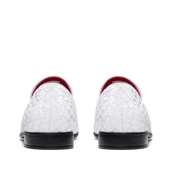 Men's Dress Velvet Tuxedo Loafers - WHITE - 3