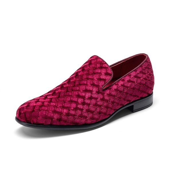 Men's Dress Velvet Tuxedo Loafers - DARK RED -  0