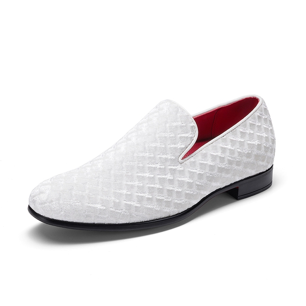 Men's Dress Velvet Tuxedo Loafers - WHITE -  0