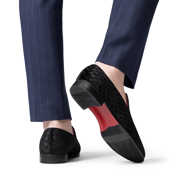 Men's Dress Velvet Tuxedo Loafers - BLACK - 6