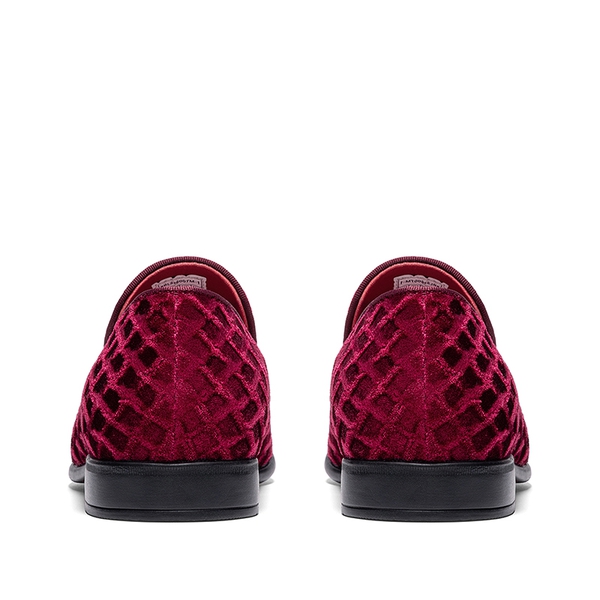 Men's Dress Velvet Tuxedo Loafers - DARK RED - 3