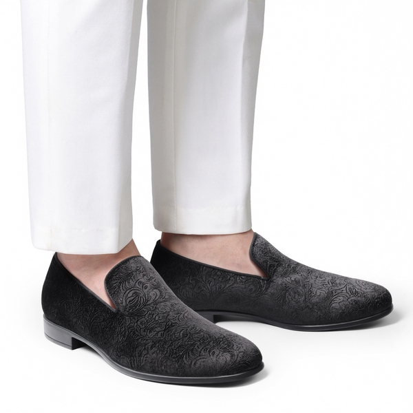 Men's Dress Velvet Tuxedo Loafers - BLACK - 5