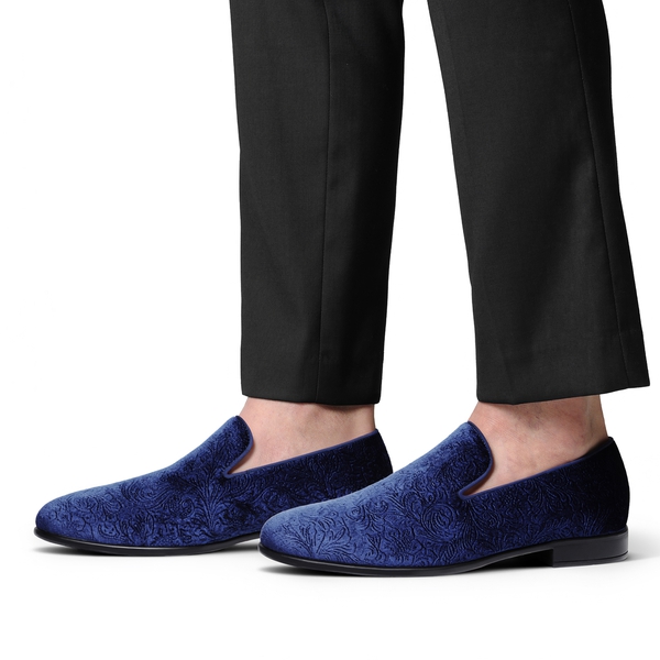 Men's Dress Velvet Tuxedo Loafers - DARK BLUE - 4