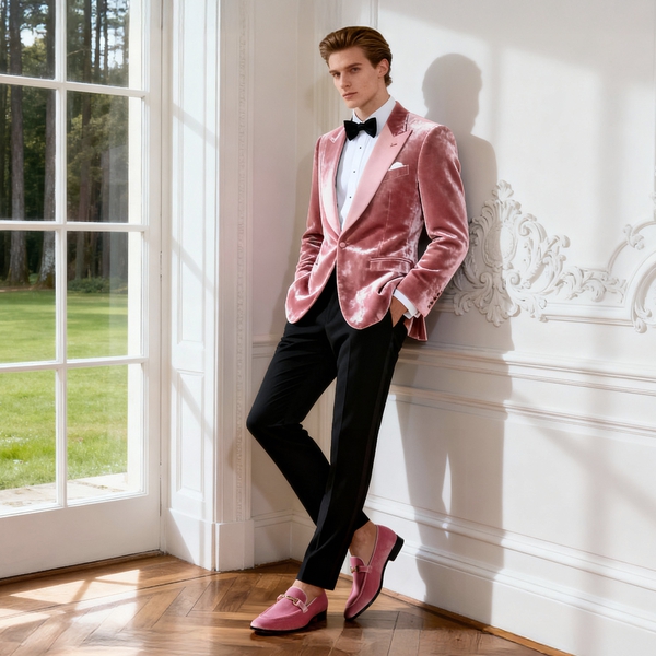 Men's Dress Tuxedo Shoe Slip-on Classic Luxury Loafers - PINK - 4