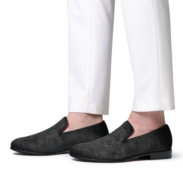 Men's Dress Velvet Tuxedo Loafers - BLACK - 4