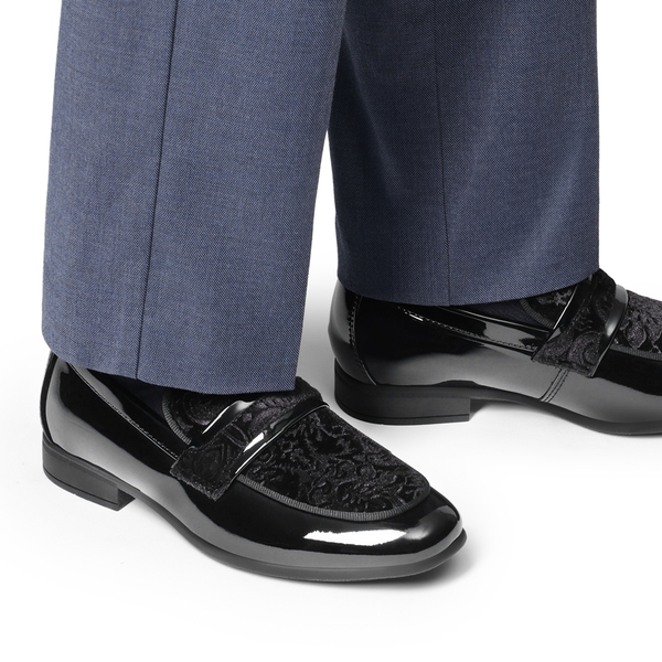 Boys Dress Shoes Formal Patent Velvet Tuxedo Oxford Shoes - BLACK - 5
