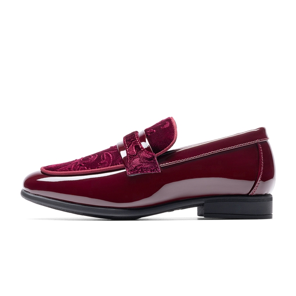 Boys Dress Shoes Formal Patent Velvet Tuxedo Oxford Shoes - DARK RED - 1