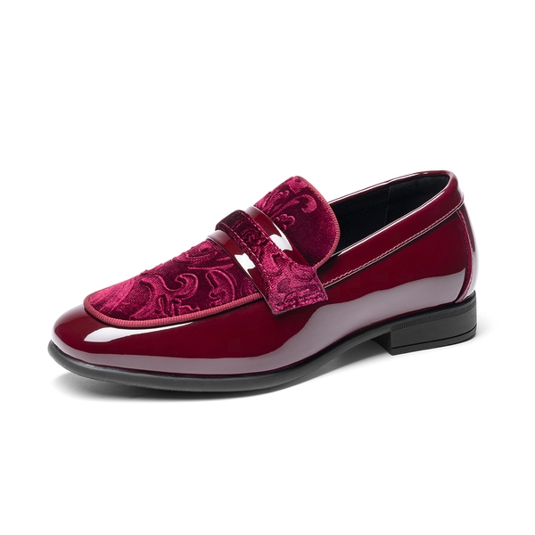 Boys Dress Shoes Formal Patent Velvet Tuxedo Oxford Shoes - DARK RED -  0