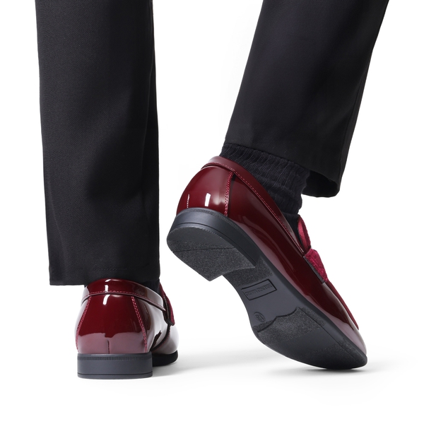 Boys Dress Shoes Formal Patent Velvet Tuxedo Oxford Shoes - DARK RED - 6
