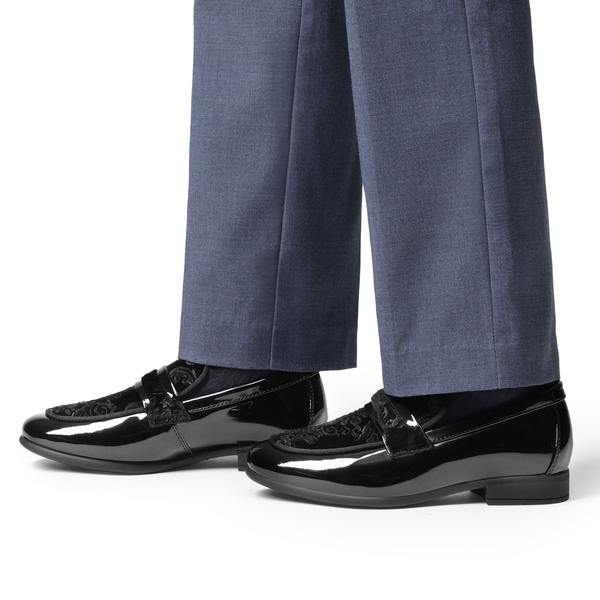 Boys Dress Shoes Formal Patent Velvet Tuxedo Oxford Shoes - BLACK - 4
