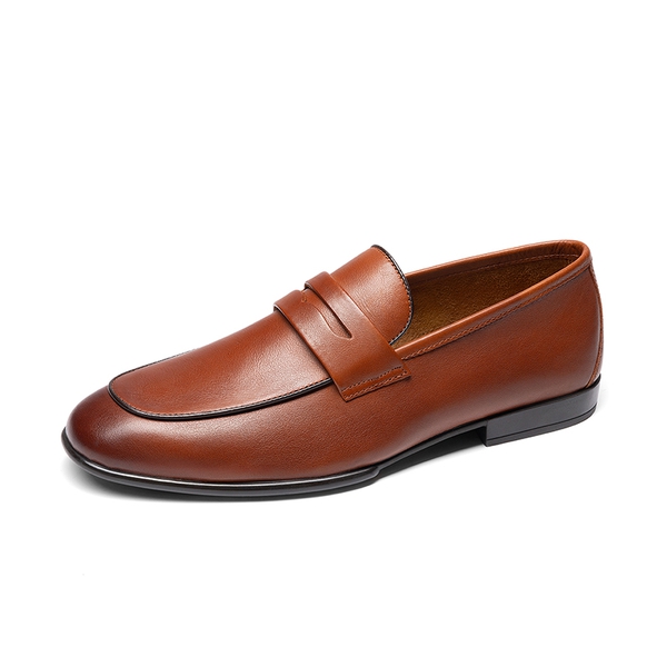 Men's Classic Full-grain Leather Dress Loafers - BROWN -  0