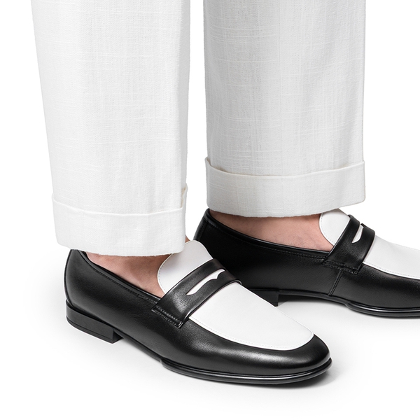 Men's Classic Leather Dress Loafers - BLACK/WHITE - 5