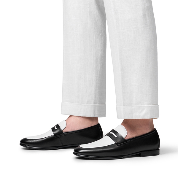 Men's Classic Leather Dress Loafers - BLACK/WHITE - 4