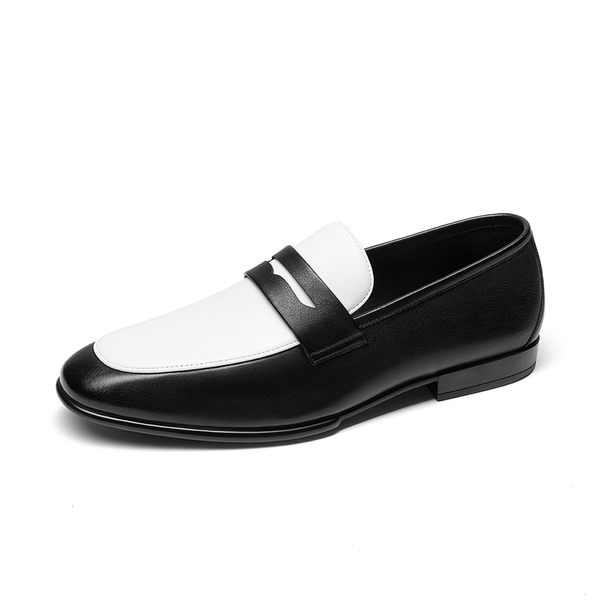 Men's Classic Leather Dress Loafers - BLACK/WHITE -  0