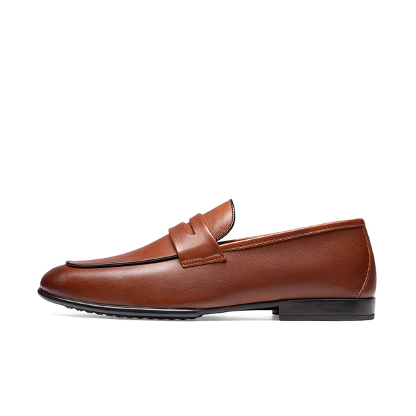 Men's Classic Full-grain Leather Dress Loafers - BROWN - 1