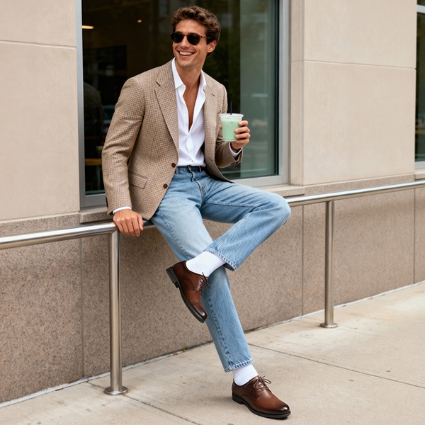 Full-Grain Leather Upper Men's Oxfords - BROWN - 7