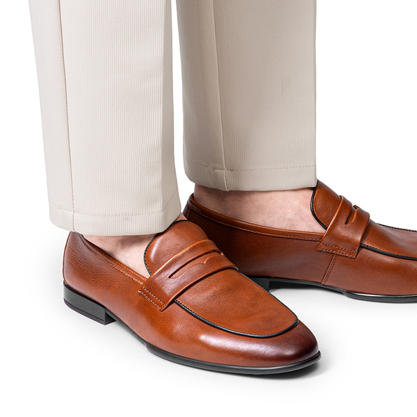 Men's Classic Full-grain Leather Dress Loafers - BROWN - 5