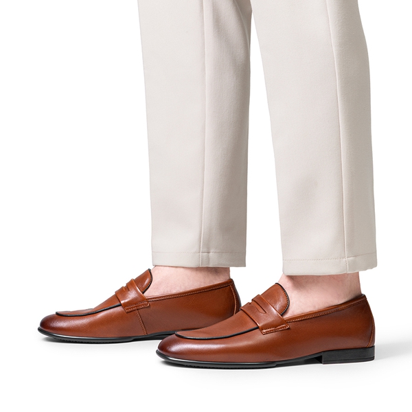 Men's Classic Full-grain Leather Dress Loafers - BROWN - 4