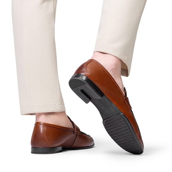 Men's Classic Full-grain Leather Dress Loafers - BROWN - 6