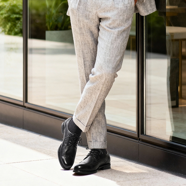 Men's Brogue Wingtip Oxfords Shoes - BLACK - 8