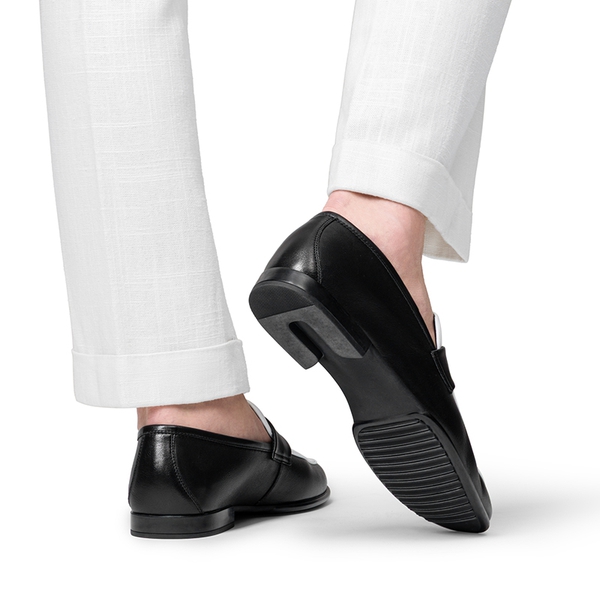 Men's Classic Leather Dress Loafers - BLACK/WHITE - 6