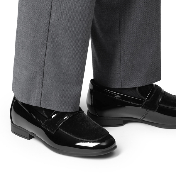 Boys Dress Shoes Formal Patent Velvet Tuxedo Oxford Shoes - BLACK - 5