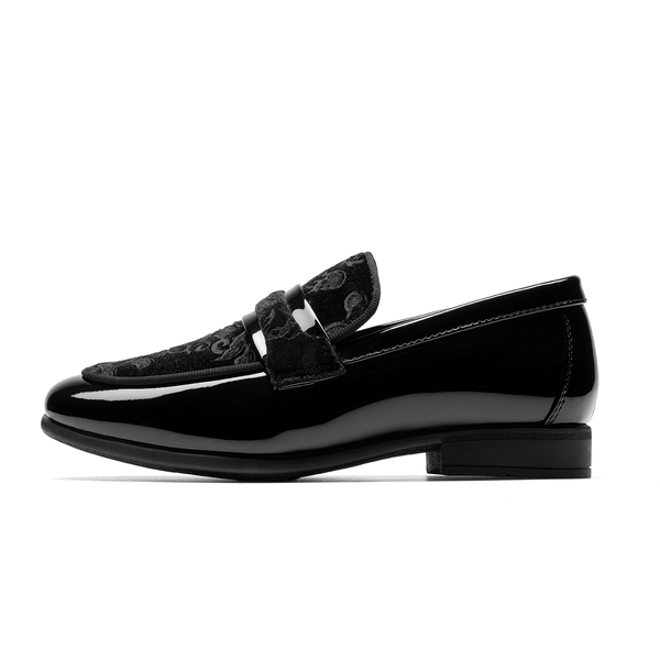 Boy's Tuxedo Patent Classic Velvet Loafers - ALL BLACK - 1