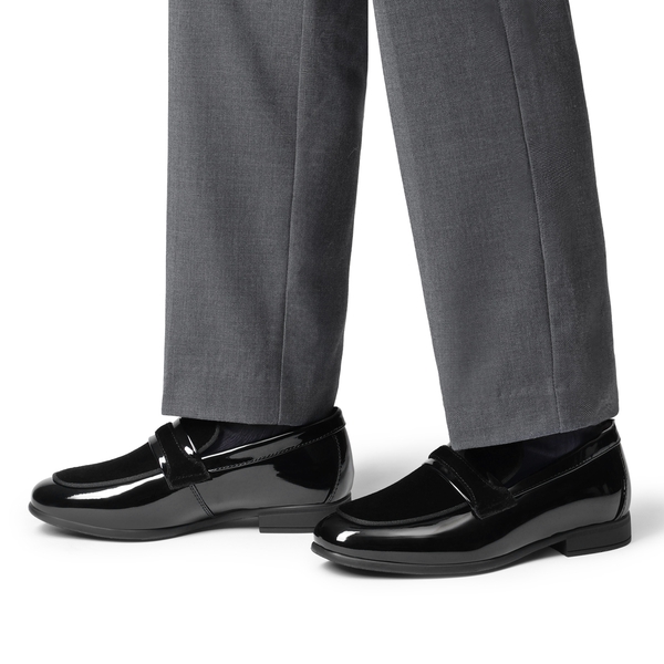 Boys Dress Shoes Formal Patent Velvet Tuxedo Oxford Shoes - BLACK - 4