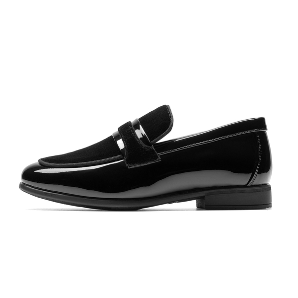 Boys Dress Shoes Formal Patent Velvet Tuxedo Oxford Shoes - BLACK - 1