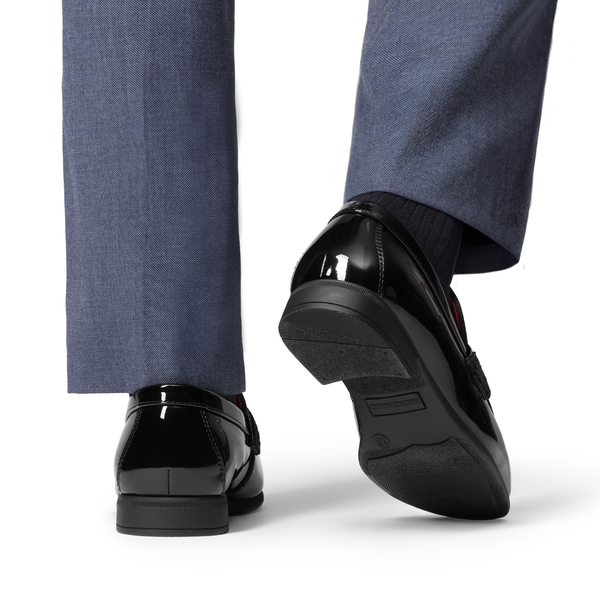 Boy's Tuxedo Patent Classic Velvet Loafers - ALL BLACK - 6