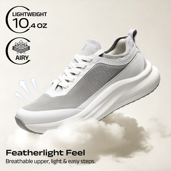 Men's Non Slip Lightweight Cushion Mesh Sneakers - WHITE - 5