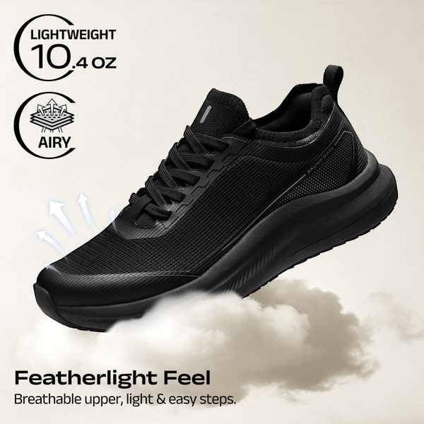 Men's Non Slip Lightweight Cushion Mesh Sneakers - ALL BLACK - 5