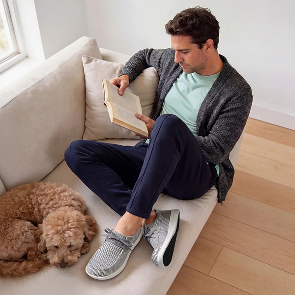 Men's Wide Toe Box Arch Support Loafers - LIGHT GREY - 5