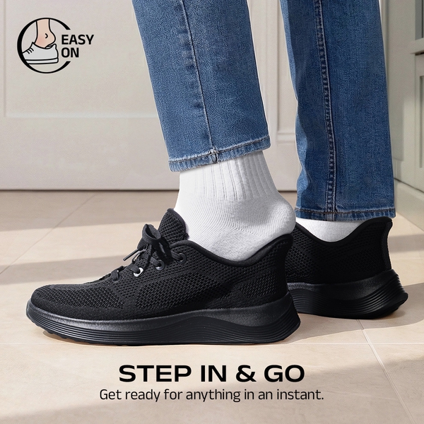 Men's Hands Free Slip-on Roomy Toe Comfortable Casual Sneakers - ALL BLACK - 1