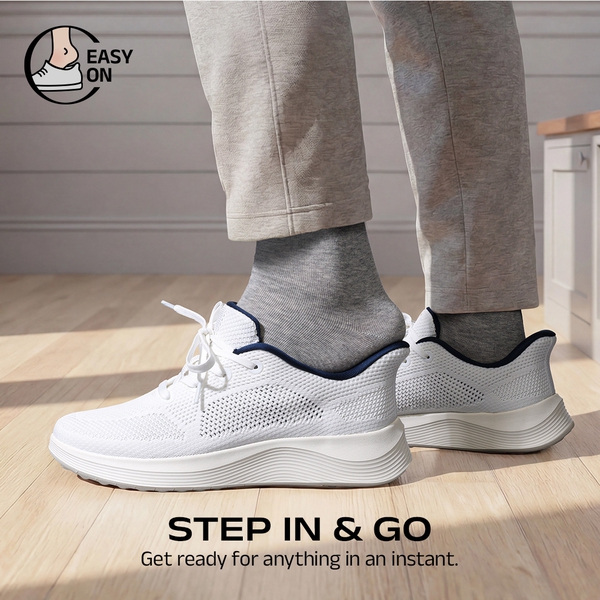 Men's Hands Free Slip-on Rommy Toe Comfortable Casual Sneakers - WHITE - 1