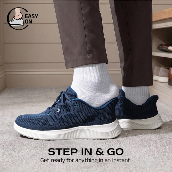 Men's Hands Free Slip-on Roomy Toe Comfortable Casual Sneakers - DARK BLUE - 1