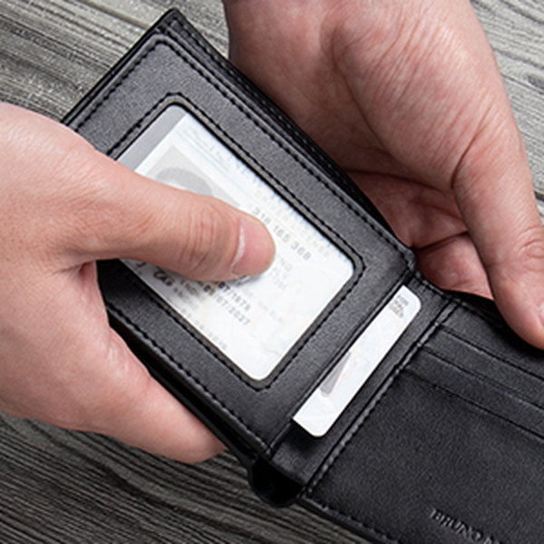 Men's Microfiber Leather Bifold Wallet - BLACK - 1