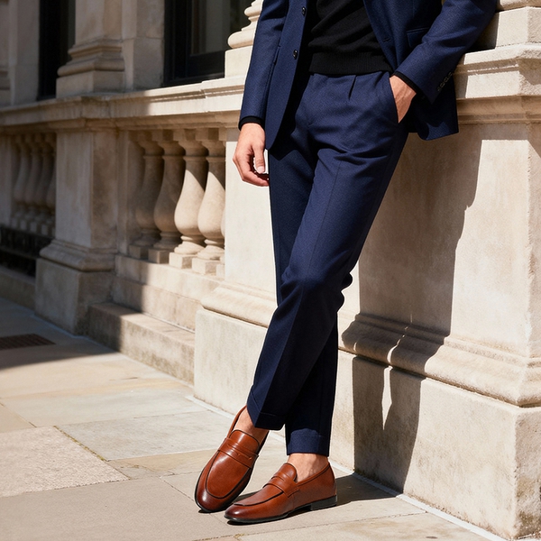 Men's Classic Full-grain Leather Dress Loafers - BROWN - 6